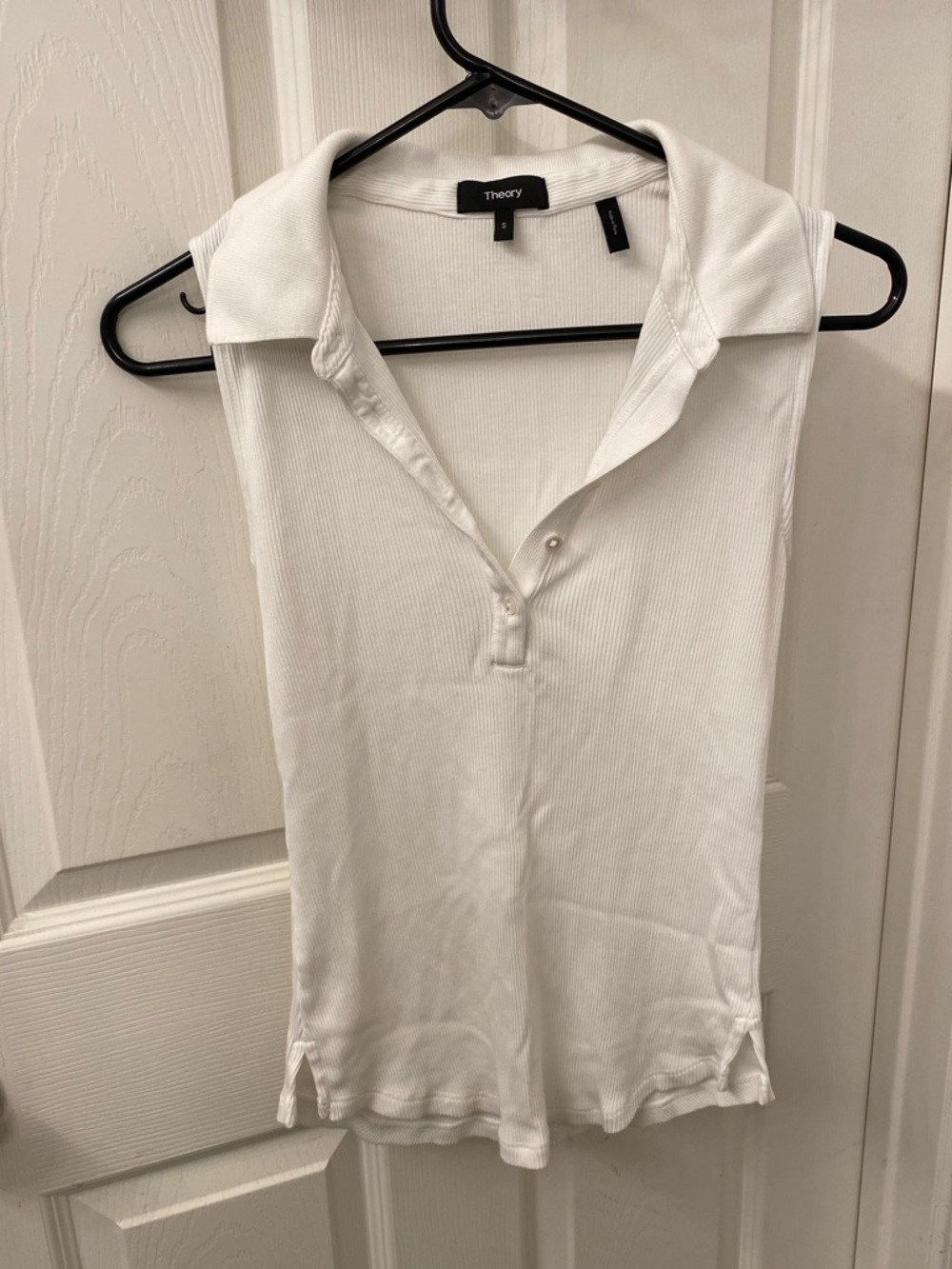 Theory White Ribbed Polo Tank